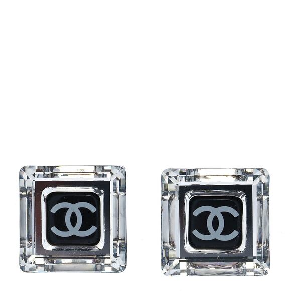 Chanel Strass & Resin CC Crystal CC Square Charm Earrings - One Size Black - Picture 2 of 4